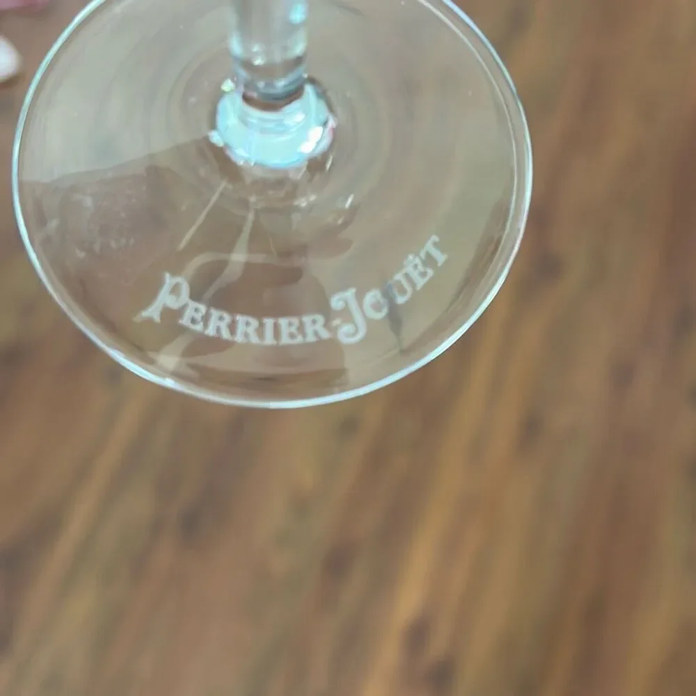 2 Perrier Jouet signature champagne flutes glasses with floral design set of two